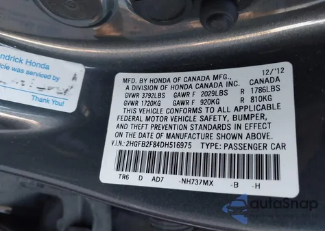 2013 Honda Civic Ex from USA, damaged, VIN 2HGFB2F84DH516975